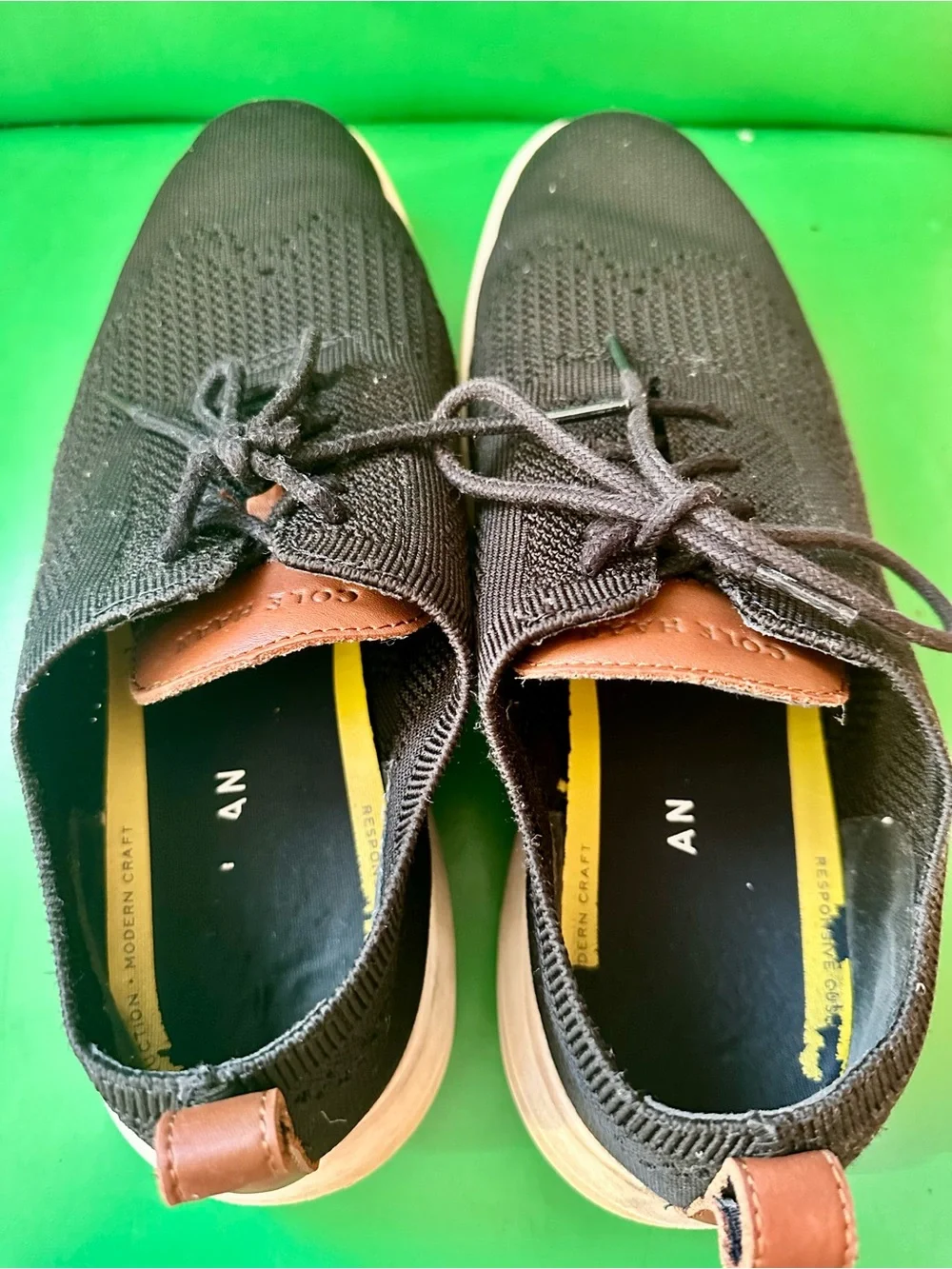 Cole Haan Black Knit Sneaker with Cream Sole and Tan Heel Tab